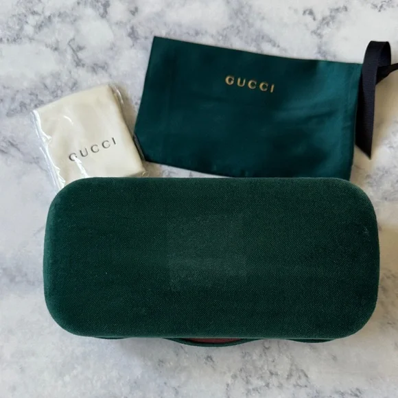Authentic GUCCI Teal Hunter Green Velvet Peach Satin Jewelry Sunglass Eye Case